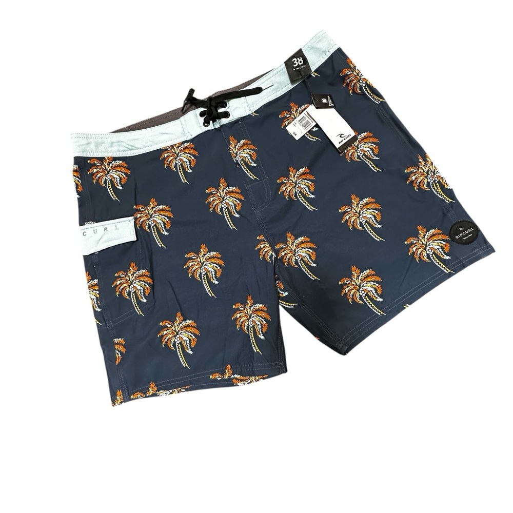 RIP CURL mens swim board short in palm daze print navy color size 38 NWT